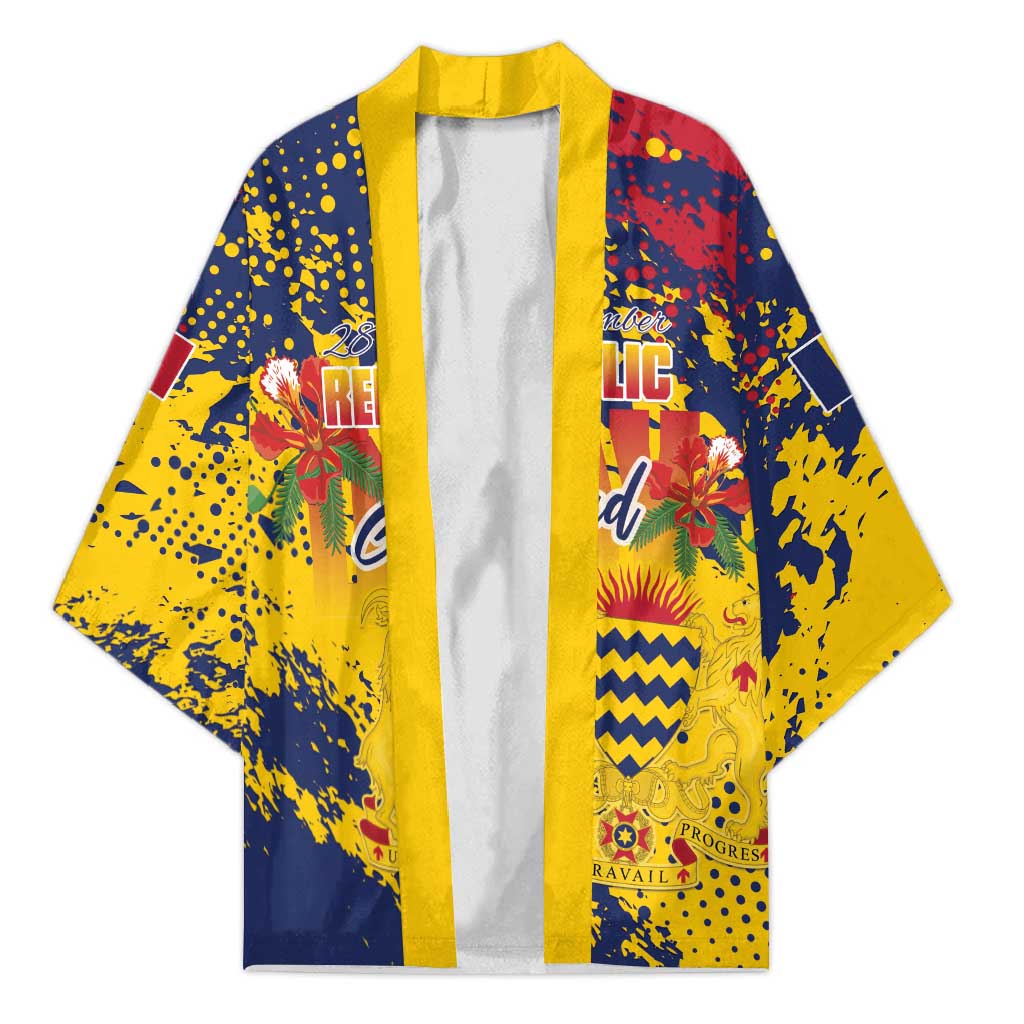 Personalized Chad Republic Day Kimono Coat Of Arms - Grunge Style - Wonder Print Shop