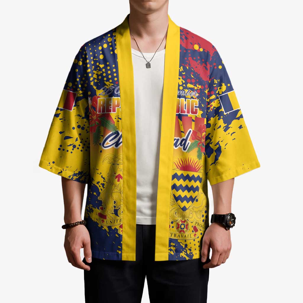 Personalized Chad Republic Day Kimono Coat Of Arms - Grunge Style - Wonder Print Shop