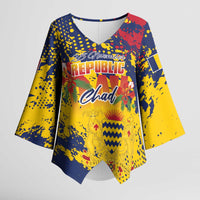 Personalized Chad Republic Day Kimono Sleeve Blouse Coat Of Arms - Grunge Style - Wonder Print Shop