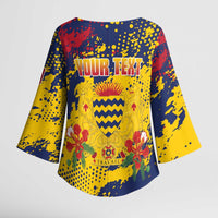 Personalized Chad Republic Day Kimono Sleeve Blouse Coat Of Arms - Grunge Style - Wonder Print Shop