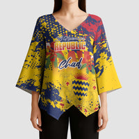 Personalized Chad Republic Day Kimono Sleeve Blouse Coat Of Arms - Grunge Style - Wonder Print Shop