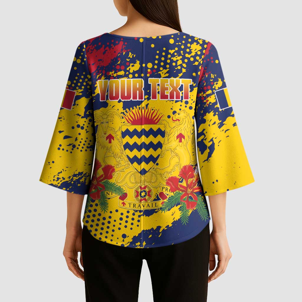 Personalized Chad Republic Day Kimono Sleeve Blouse Coat Of Arms - Grunge Style - Wonder Print Shop