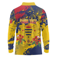 Personalized Chad Republic Day Long Sleeve Polo Shirt Coat Of Arms - Grunge Style - Wonder Print Shop