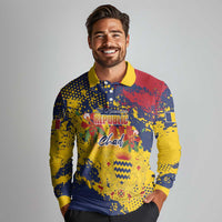 Personalized Chad Republic Day Long Sleeve Polo Shirt Coat Of Arms - Grunge Style - Wonder Print Shop