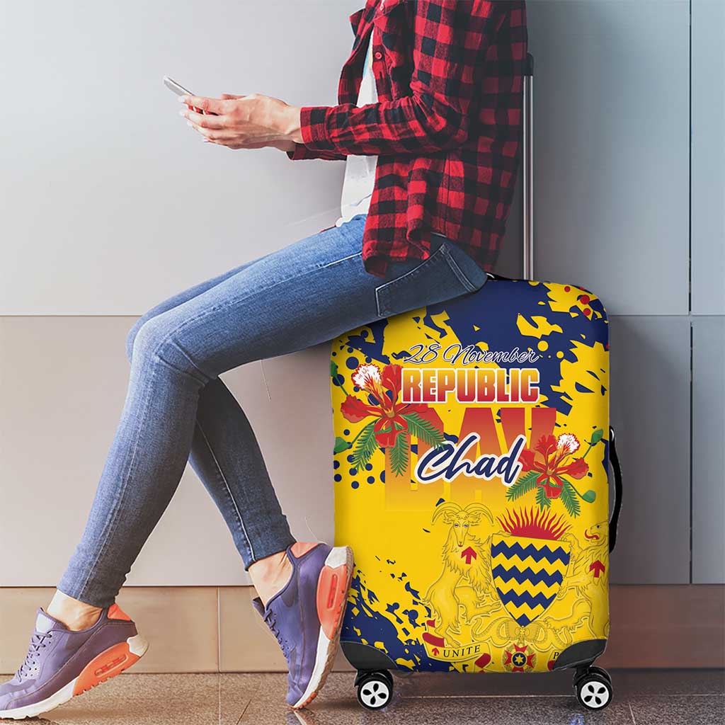 Chad Republic Day Luggage Cover Coat Of Arms - Grunge Style - Wonder Print Shop