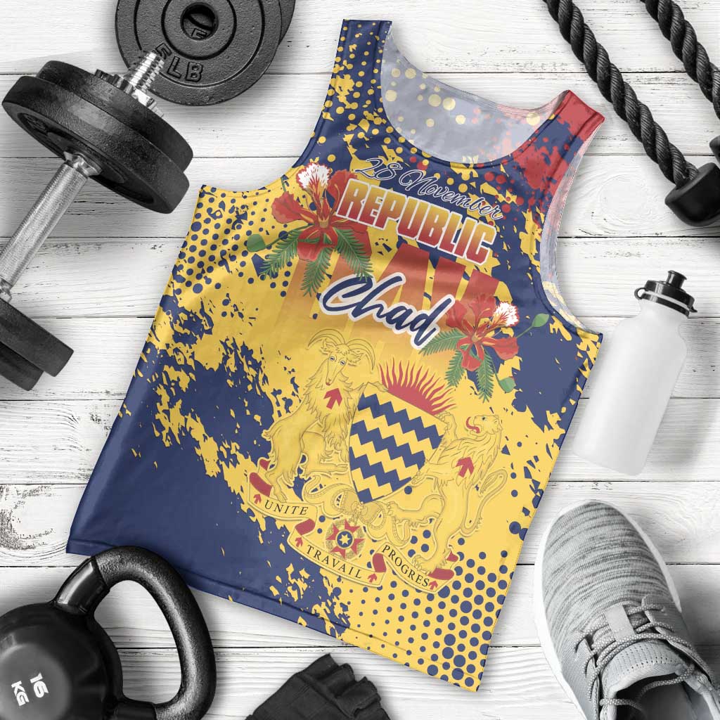 Personalized Chad Republic Day Men Tank Top Coat Of Arms - Grunge Style - Wonder Print Shop