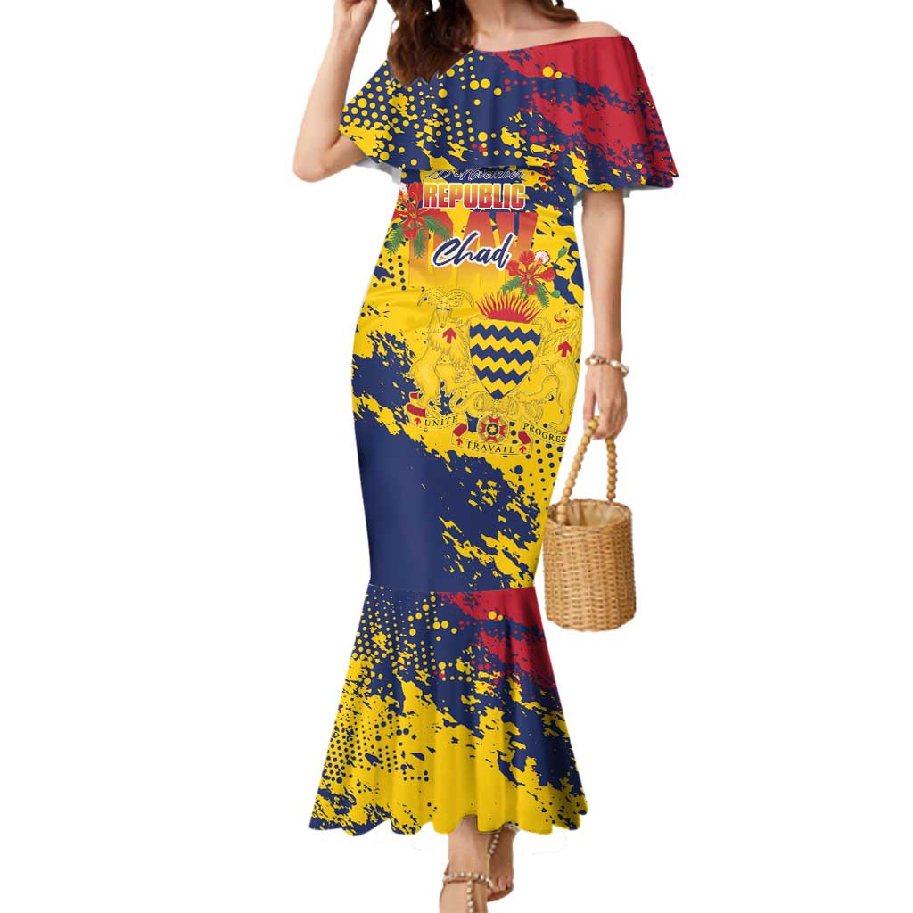 Personalized Chad Republic Day Mermaid Dress Coat Of Arms - Grunge Style - Wonder Print Shop