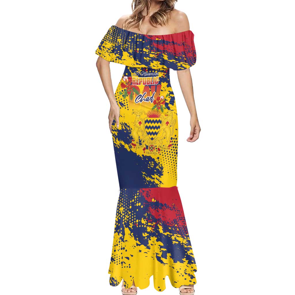 Personalized Chad Republic Day Mermaid Dress Coat Of Arms - Grunge Style - Wonder Print Shop