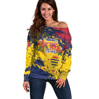 Personalized Chad Republic Day Off Shoulder Sweater Coat Of Arms - Grunge Style - Wonder Print Shop