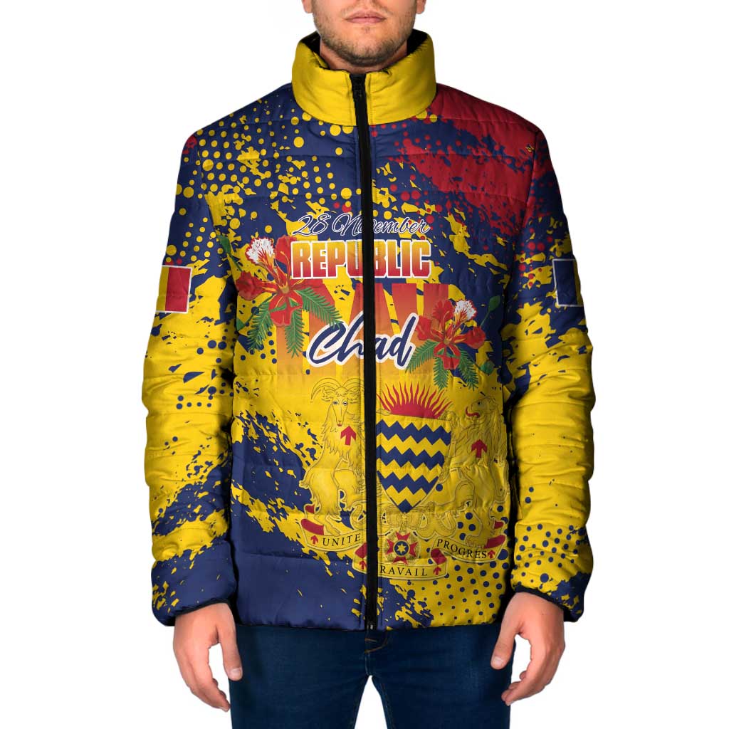 Personalized Chad Republic Day Padded Jacket Coat Of Arms - Grunge Style - Wonder Print Shop