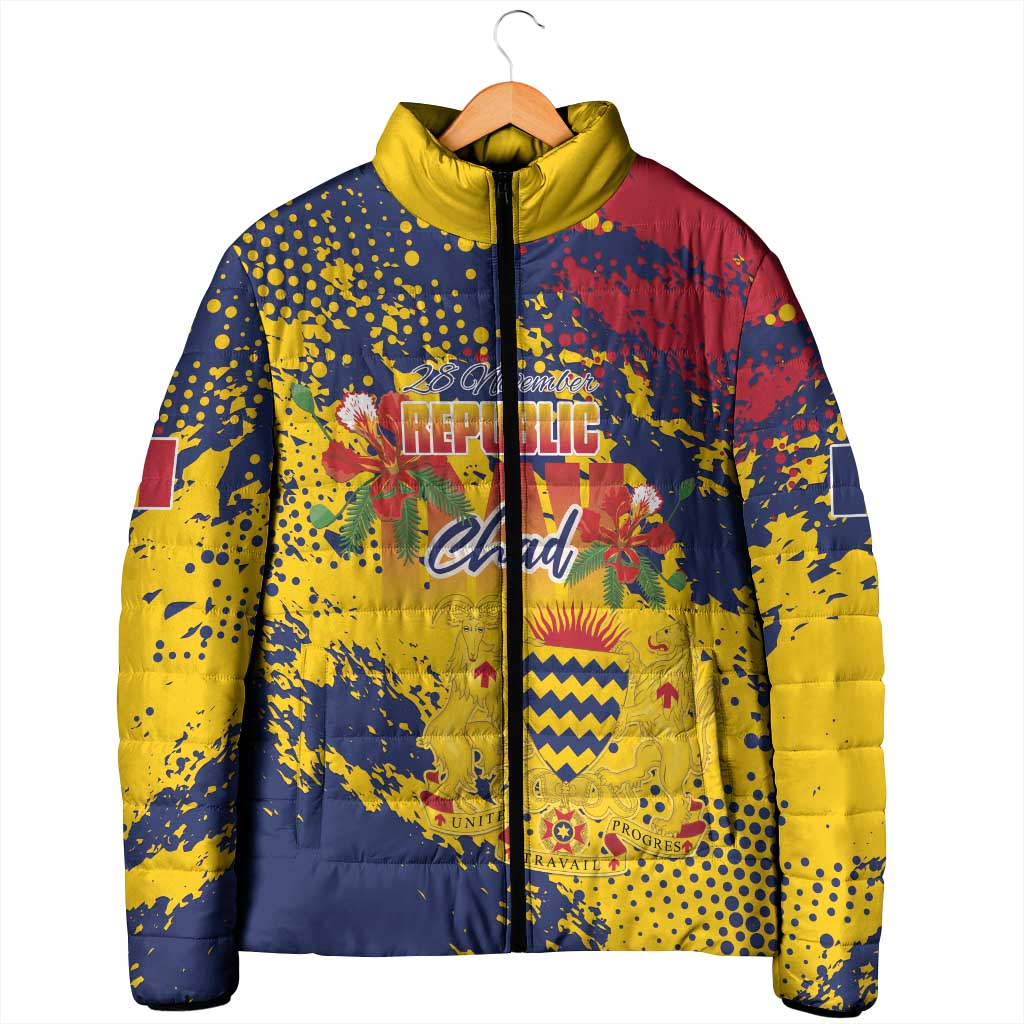 Personalized Chad Republic Day Padded Jacket Coat Of Arms - Grunge Style - Wonder Print Shop