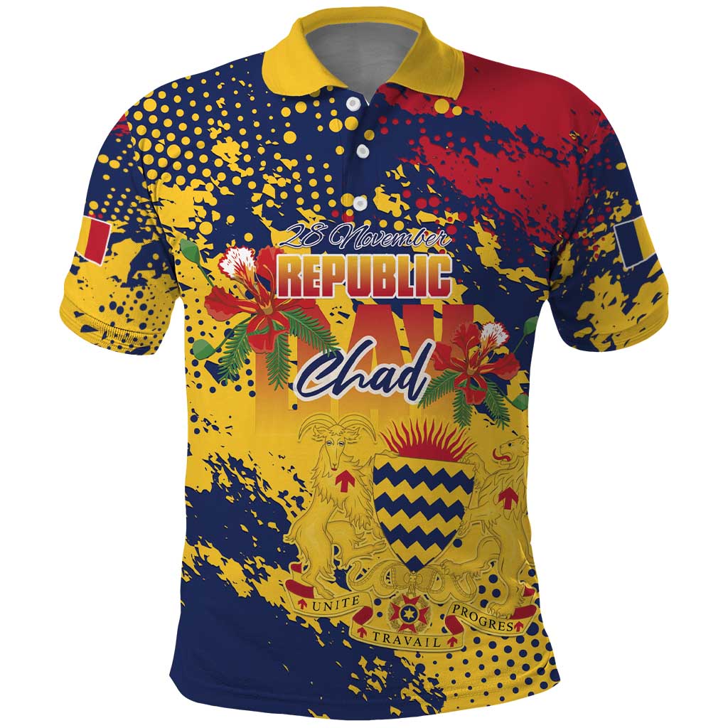 Personalized Chad Republic Day Polo Shirt Coat Of Arms - Grunge Style - Wonder Print Shop