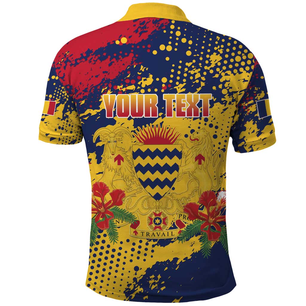 Personalized Chad Republic Day Polo Shirt Coat Of Arms - Grunge Style - Wonder Print Shop