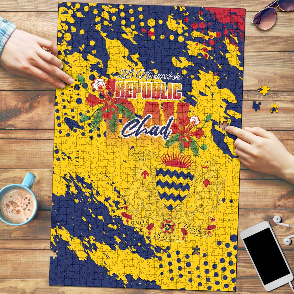 Chad Republic Day Puzzle Coat Of Arms - Grunge Style - Wonder Print Shop