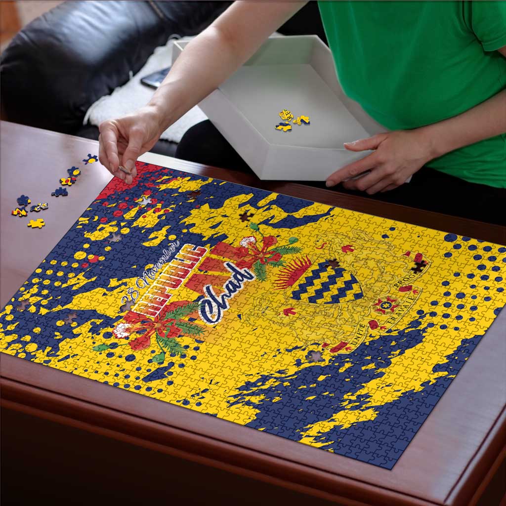 Chad Republic Day Puzzle Coat Of Arms - Grunge Style - Wonder Print Shop