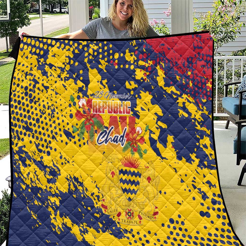 Chad Republic Day Quilt Coat Of Arms - Grunge Style - Wonder Print Shop