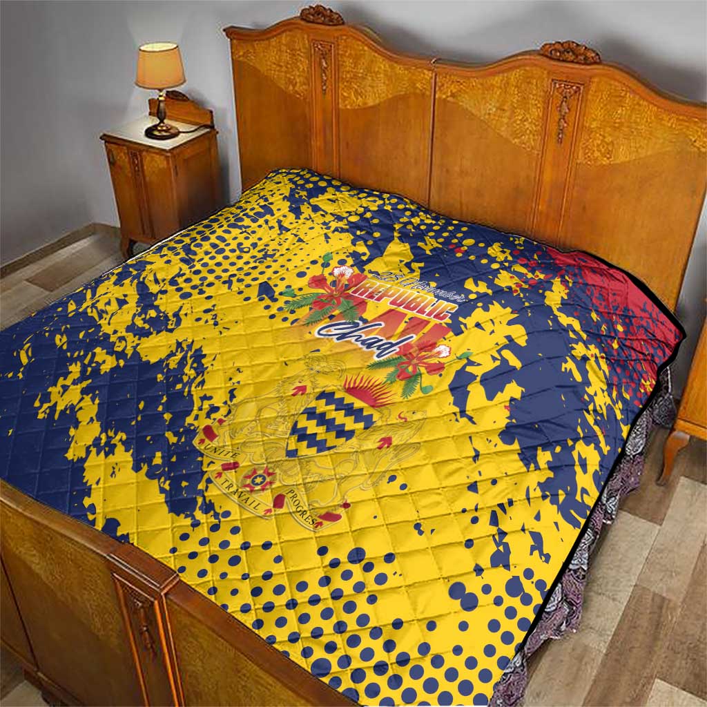 Chad Republic Day Quilt Coat Of Arms - Grunge Style - Wonder Print Shop