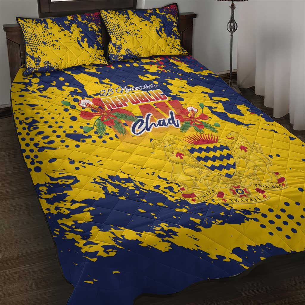 Chad Republic Day Quilt Bed Set Coat Of Arms - Grunge Style - Wonder Print Shop