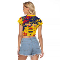 Personalized Chad Republic Day Raglan Cropped T Shirt Coat Of Arms - Grunge Style - Wonder Print Shop