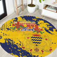 Chad Republic Day Round Carpet Coat Of Arms - Grunge Style - Wonder Print Shop