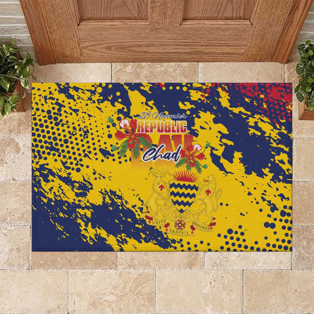 Chad Republic Day Rubber Doormat Coat Of Arms - Grunge Style - Wonder Print Shop