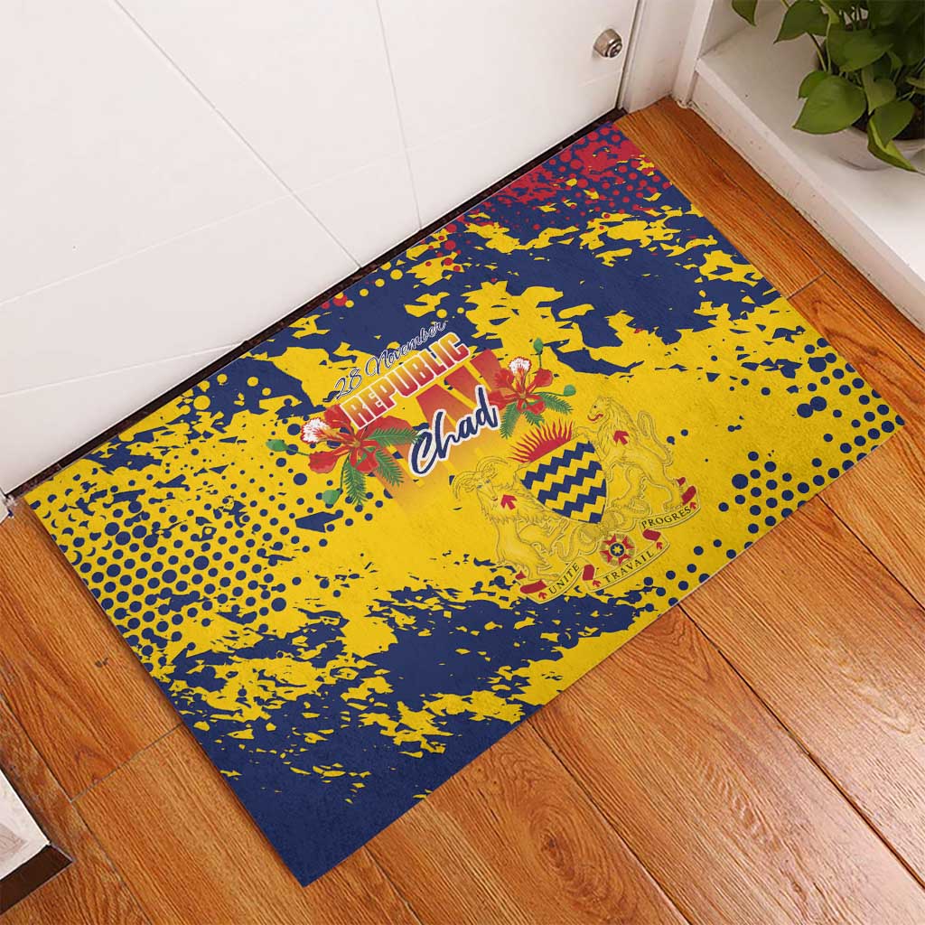 Chad Republic Day Rubber Doormat Coat Of Arms - Grunge Style - Wonder Print Shop
