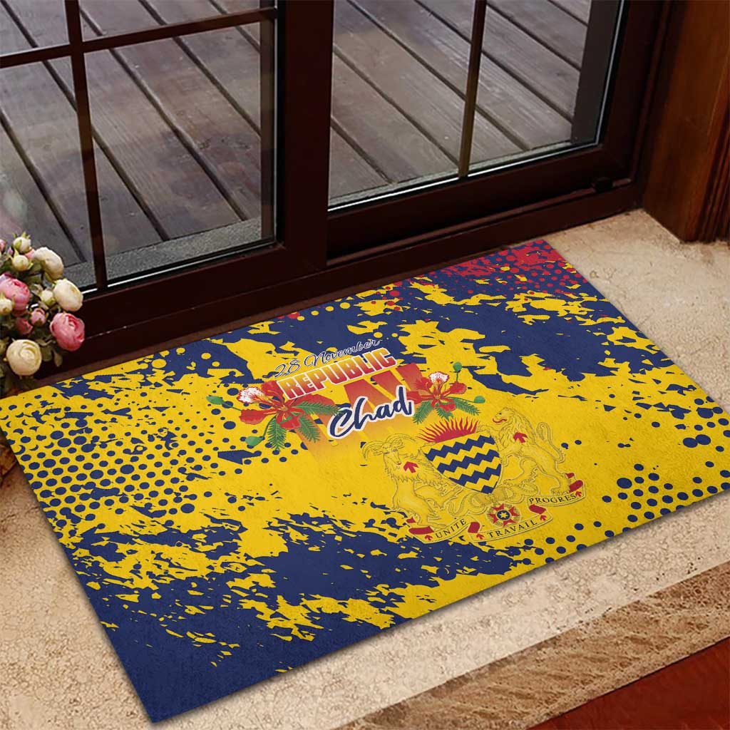 Chad Republic Day Rubber Doormat Coat Of Arms - Grunge Style - Wonder Print Shop