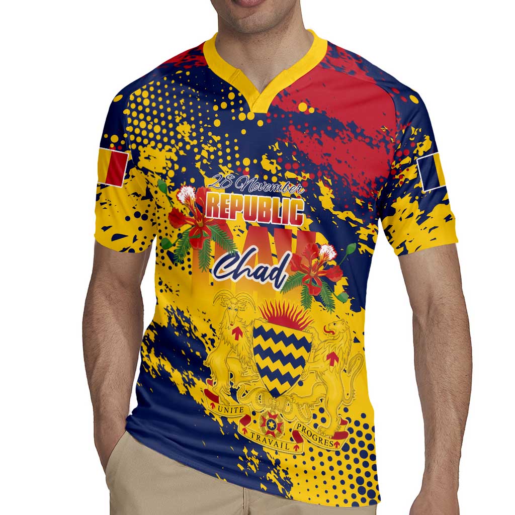 Personalized Chad Republic Day Rugby Jersey Coat Of Arms - Grunge Style - Wonder Print Shop