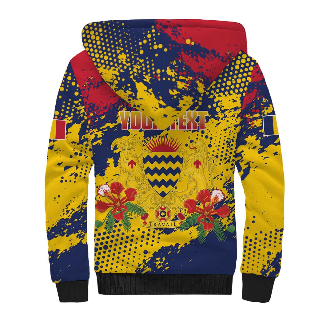 Personalized Chad Republic Day Sherpa Hoodie Coat Of Arms - Grunge Style - Wonder Print Shop
