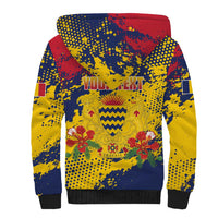 Personalized Chad Republic Day Sherpa Hoodie Coat Of Arms - Grunge Style - Wonder Print Shop