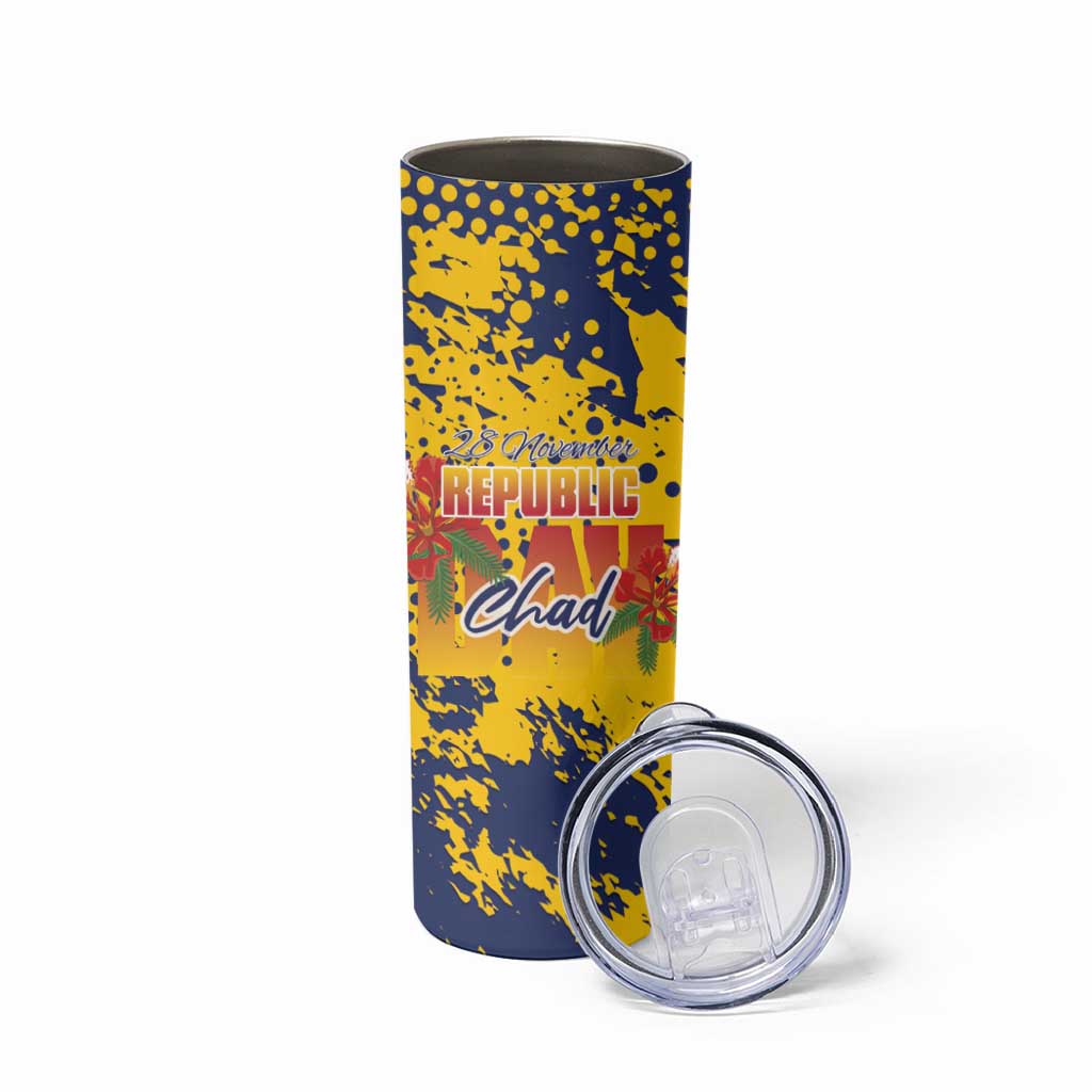 Personalized Chad Republic Day Skinny Tumbler Coat Of Arms - Grunge Style - Wonder Print Shop