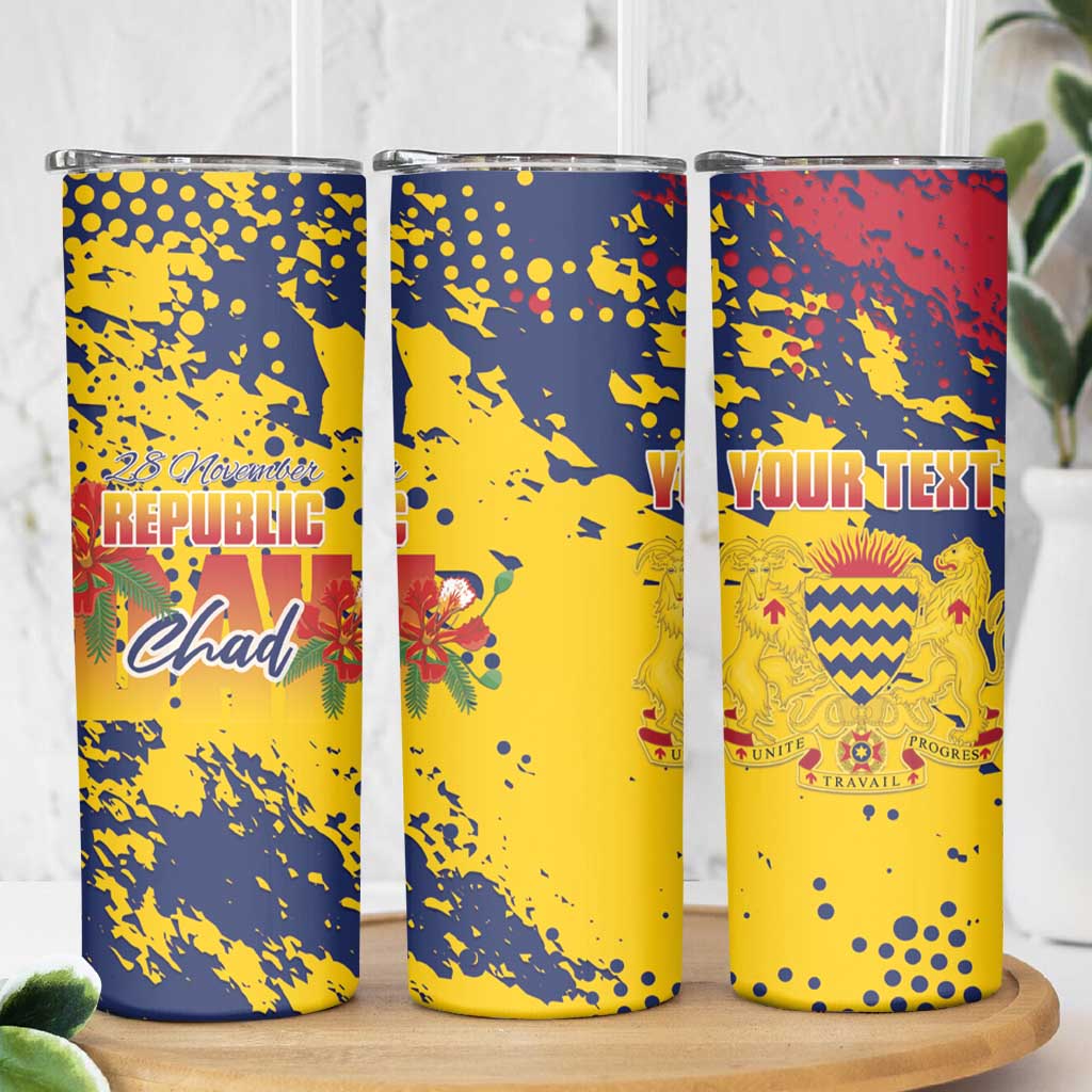 Personalized Chad Republic Day Skinny Tumbler Coat Of Arms - Grunge Style - Wonder Print Shop