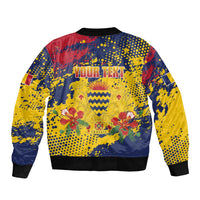 Personalized Chad Republic Day Sleeve Zip Bomber Jacket Coat Of Arms - Grunge Style - Wonder Print Shop