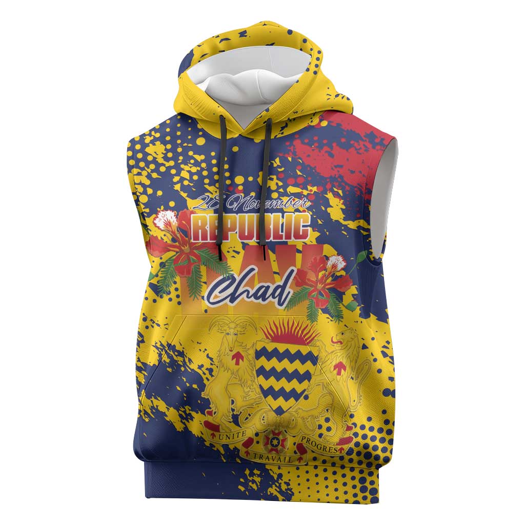 Personalized Chad Republic Day Sleeveless Hoodie Coat Of Arms - Grunge Style - Wonder Print Shop