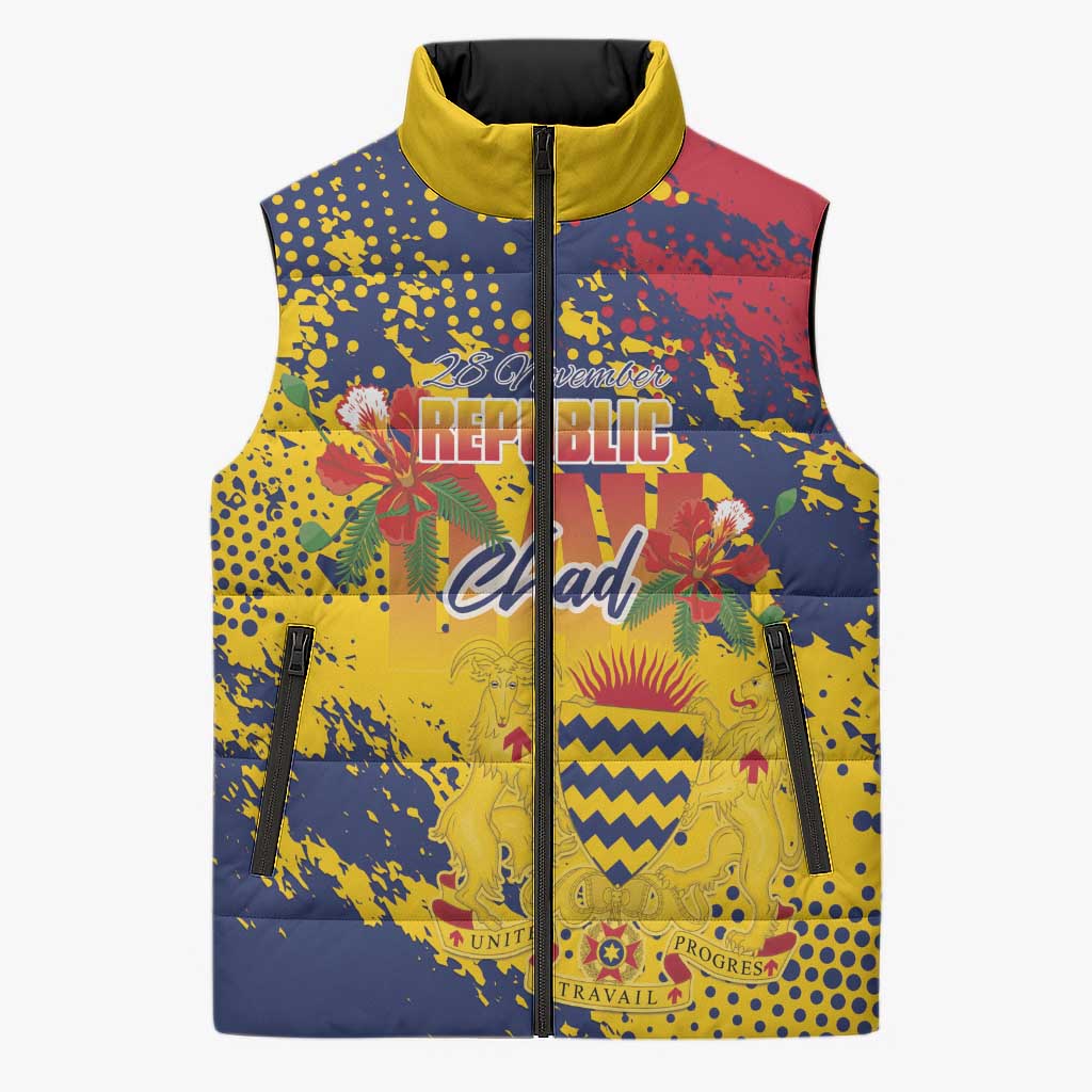 Personalized Chad Republic Day Sleeveless Puffer Jacket Coat Of Arms - Grunge Style - Wonder Print Shop