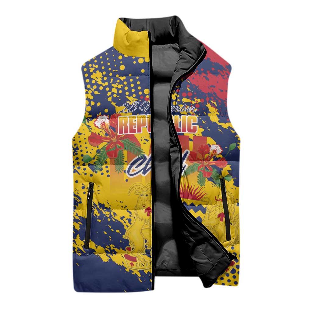 Personalized Chad Republic Day Sleeveless Puffer Jacket Coat Of Arms - Grunge Style - Wonder Print Shop