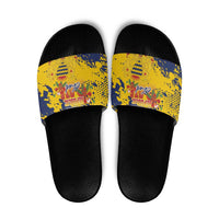 Chad Republic Day Slide Sandals Coat Of Arms - Grunge Style - Wonder Print Shop
