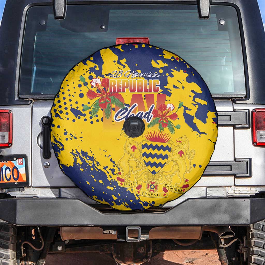 Chad Republic Day Spare Tire Cover Coat Of Arms - Grunge Style - Wonder Print Shop