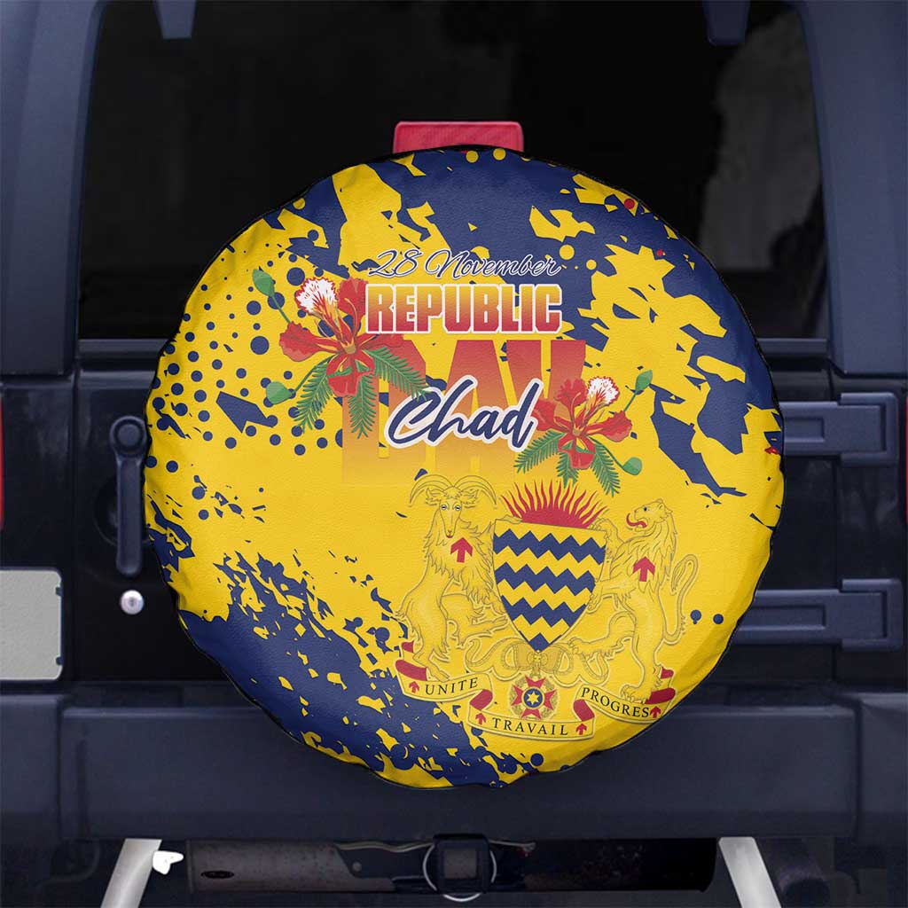 Chad Republic Day Spare Tire Cover Coat Of Arms - Grunge Style - Wonder Print Shop
