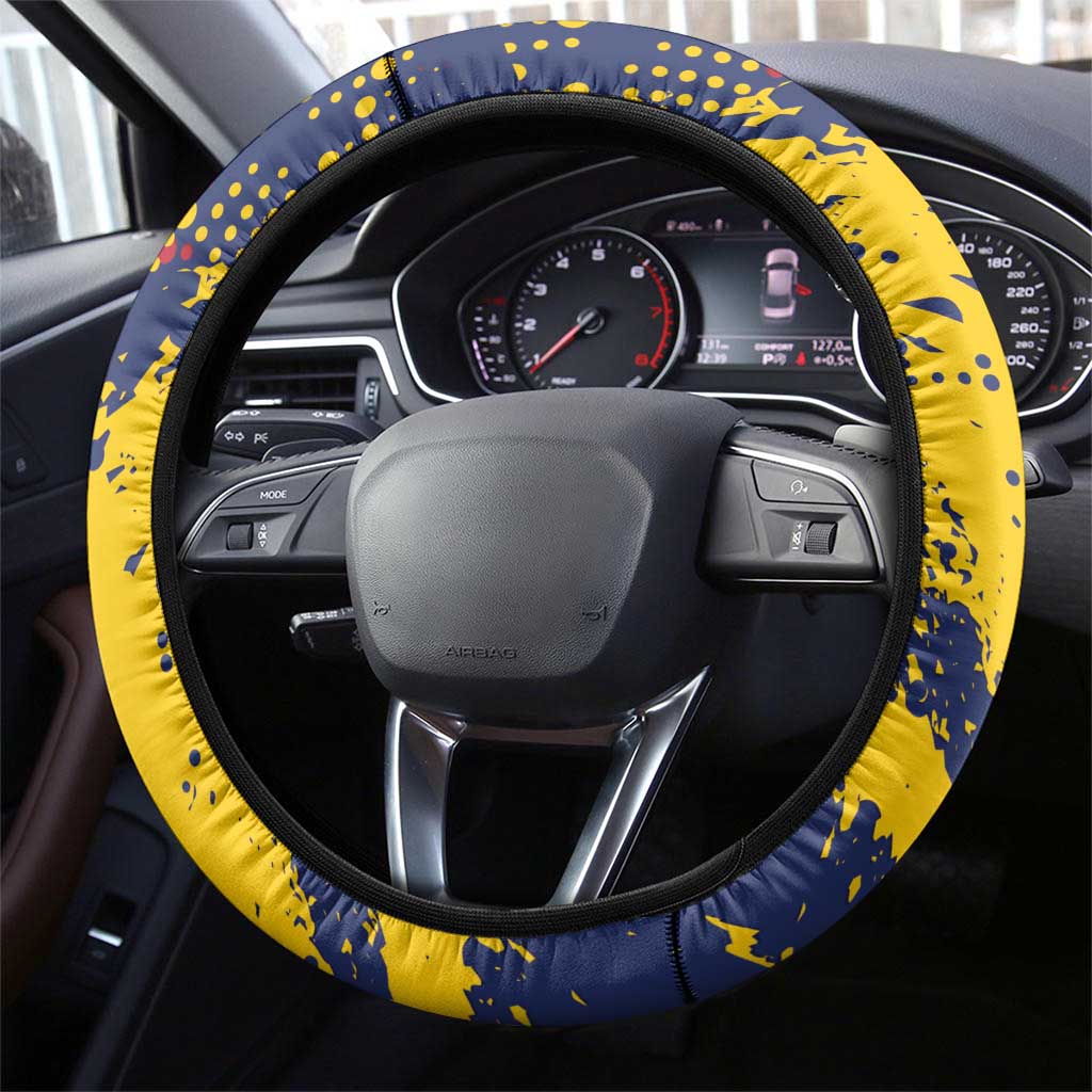Chad Republic Day Steering Wheel Cover Coat Of Arms - Grunge Style - Wonder Print Shop