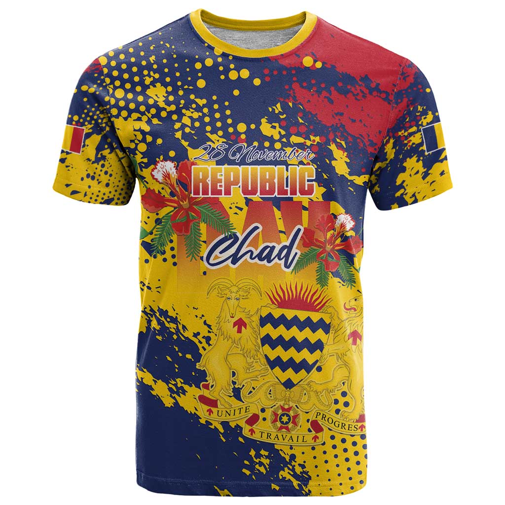 Personalized Chad Republic Day T Shirt Coat Of Arms - Grunge Style - Wonder Print Shop