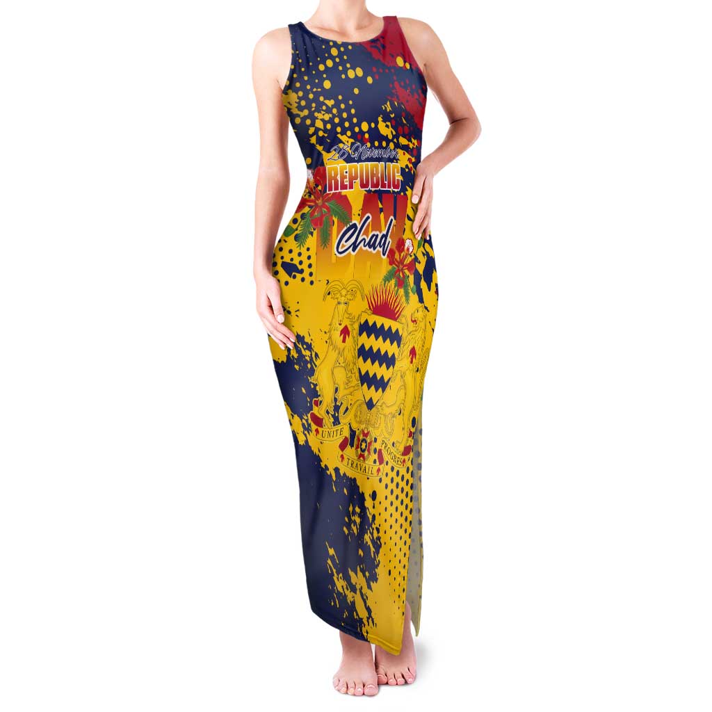 Personalized Chad Republic Day Tank Maxi Dress Coat Of Arms - Grunge Style - Wonder Print Shop