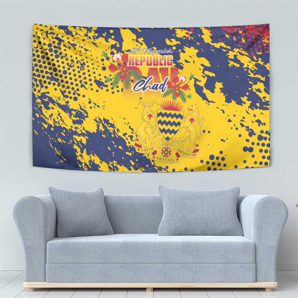Chad Republic Day Tapestry Coat Of Arms - Grunge Style - Wonder Print Shop
