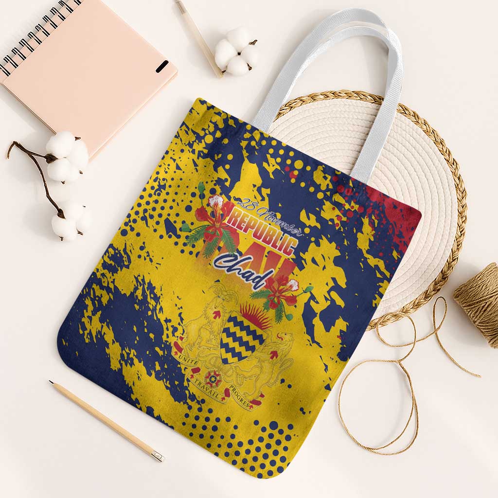 Chad Republic Day Tote Bag Coat Of Arms - Grunge Style - Wonder Print Shop