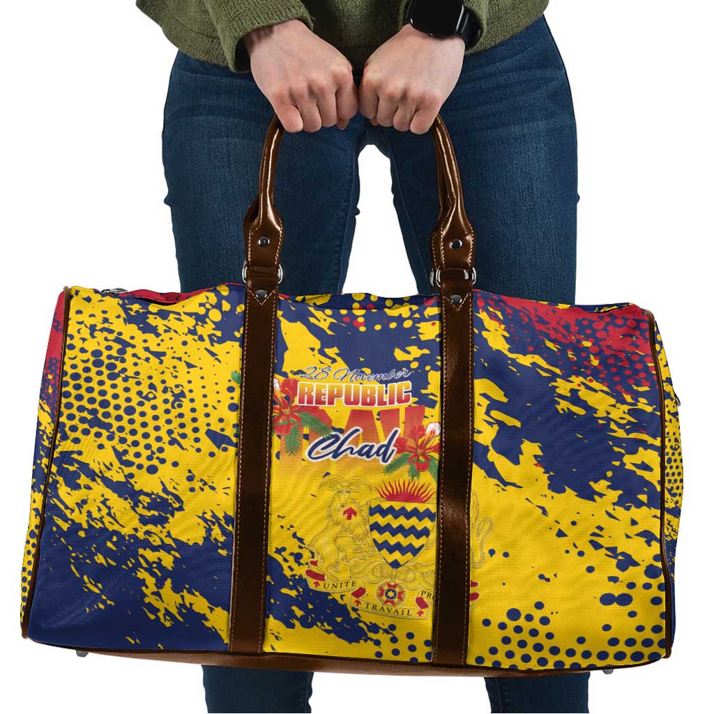 Chad Republic Day Travel Bag Coat Of Arms - Grunge Style - Wonder Print Shop