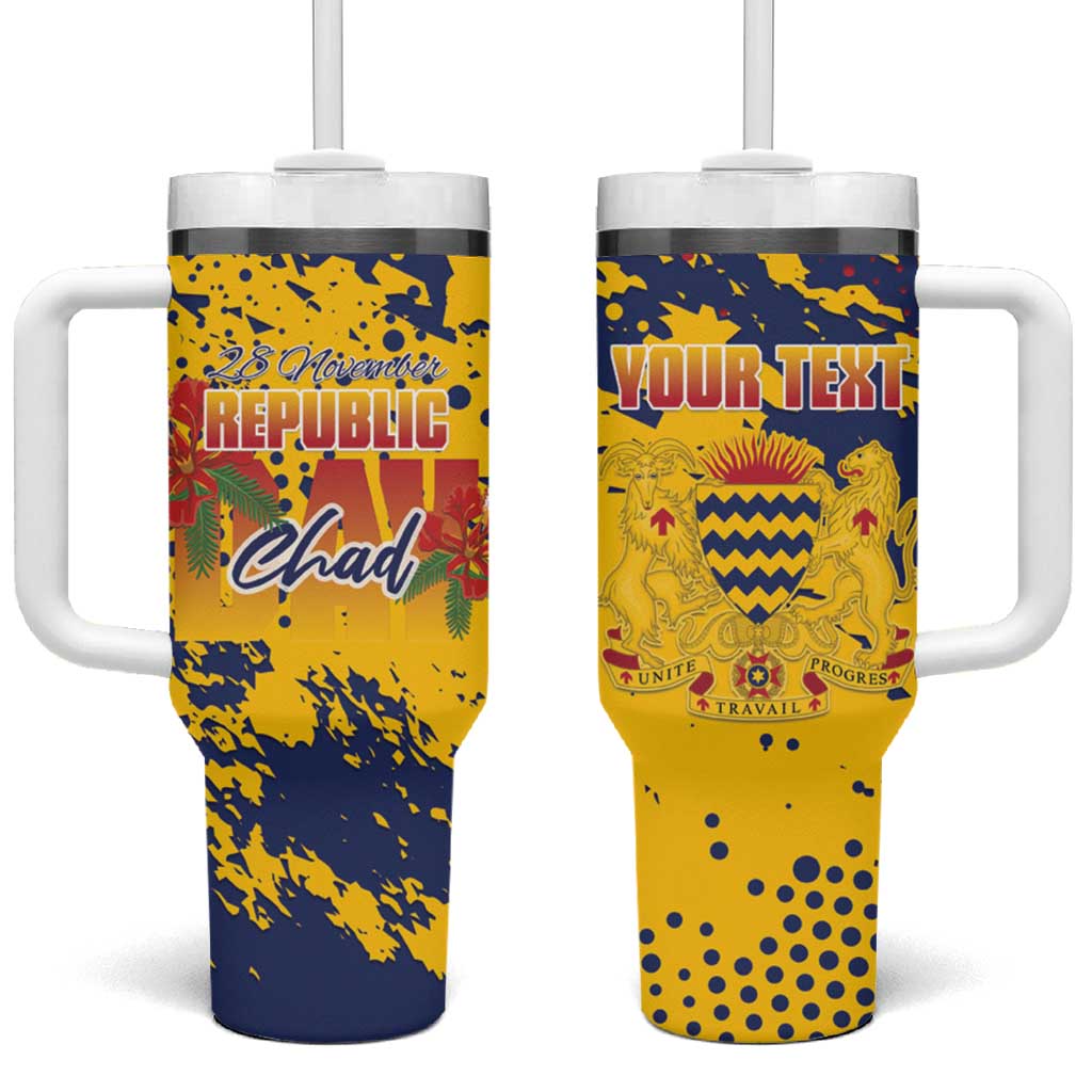 Personalized Chad Republic Day Tumbler With Handle Coat Of Arms - Grunge Style - Wonder Print Shop