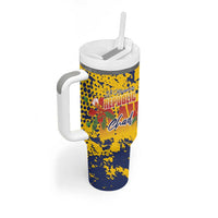 Personalized Chad Republic Day Tumbler With Handle Coat Of Arms - Grunge Style - Wonder Print Shop