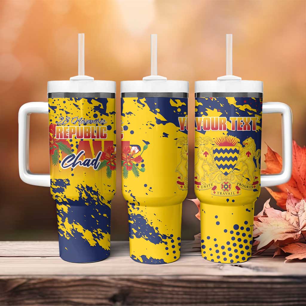 Personalized Chad Republic Day Tumbler With Handle Coat Of Arms - Grunge Style - Wonder Print Shop