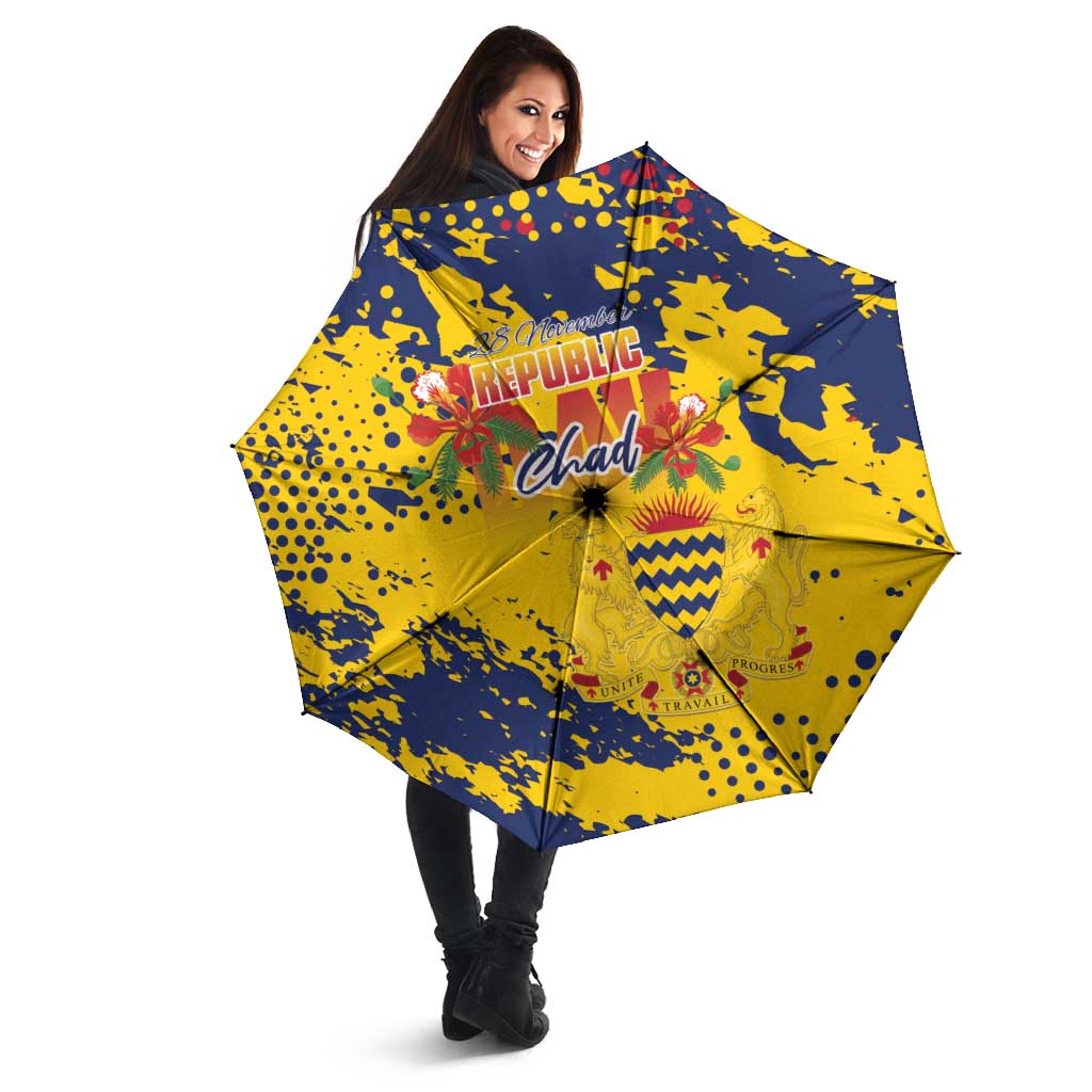 Chad Republic Day Umbrella Coat Of Arms - Grunge Style - Wonder Print Shop