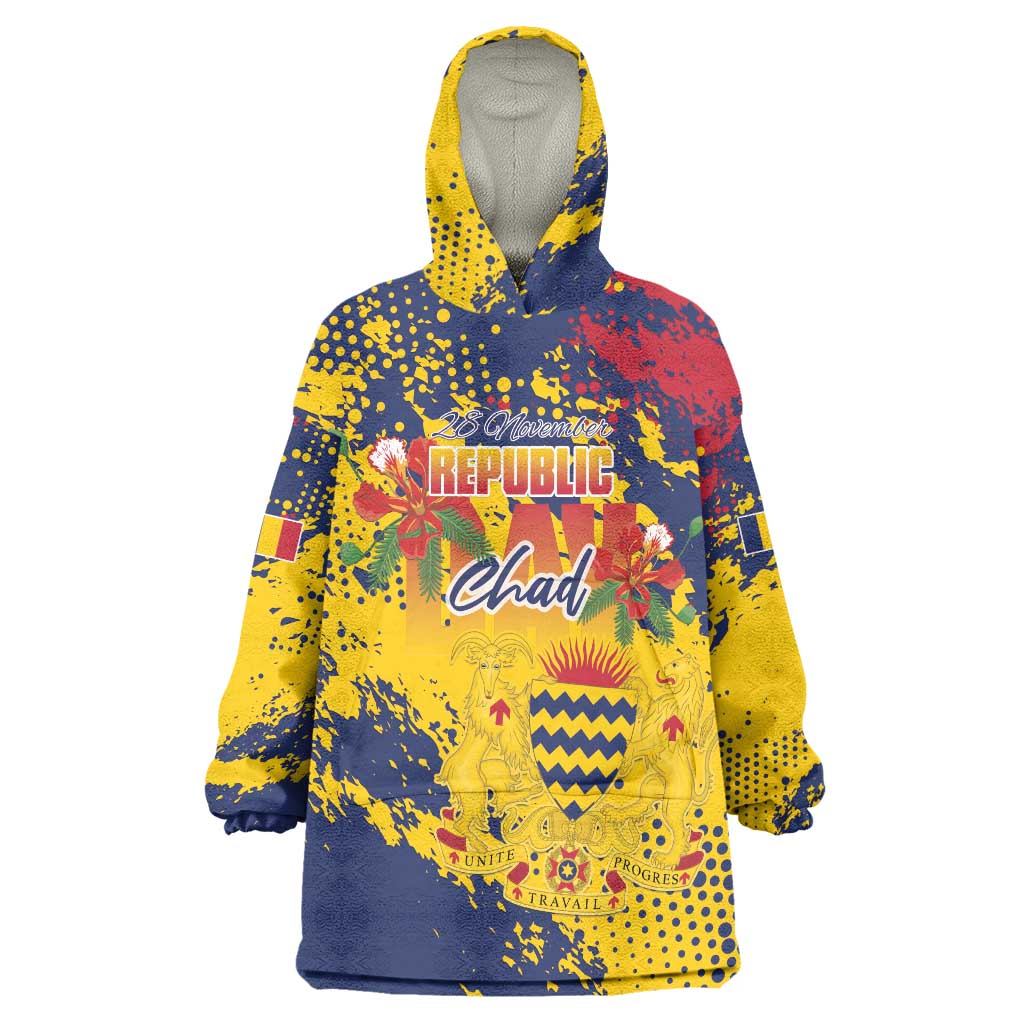 Personalized Chad Republic Day Wearable Blanket Hoodie Coat Of Arms - Grunge Style - Wonder Print Shop